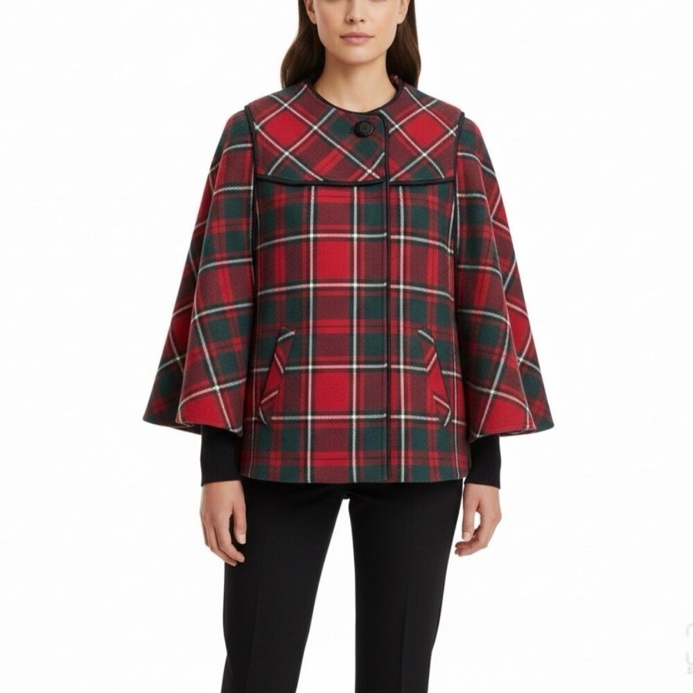Pendleton Womens Red Green Wool Plaid Jacket 3/4 Sleeve Button Front Size S